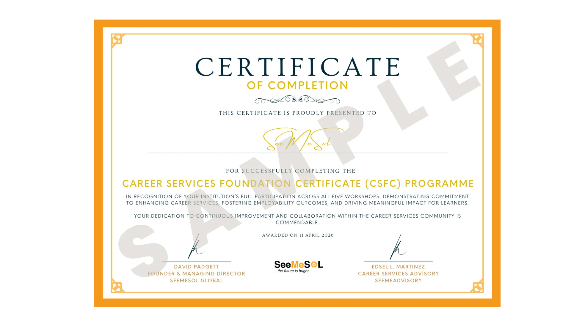 Sample CSFC Certificate of Completion