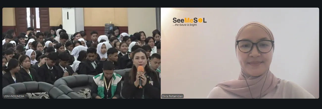 Moderator CDAC USM-Indonesia dan narasumber SeeMeSOL Divta Pertamidian dalam sesi karier